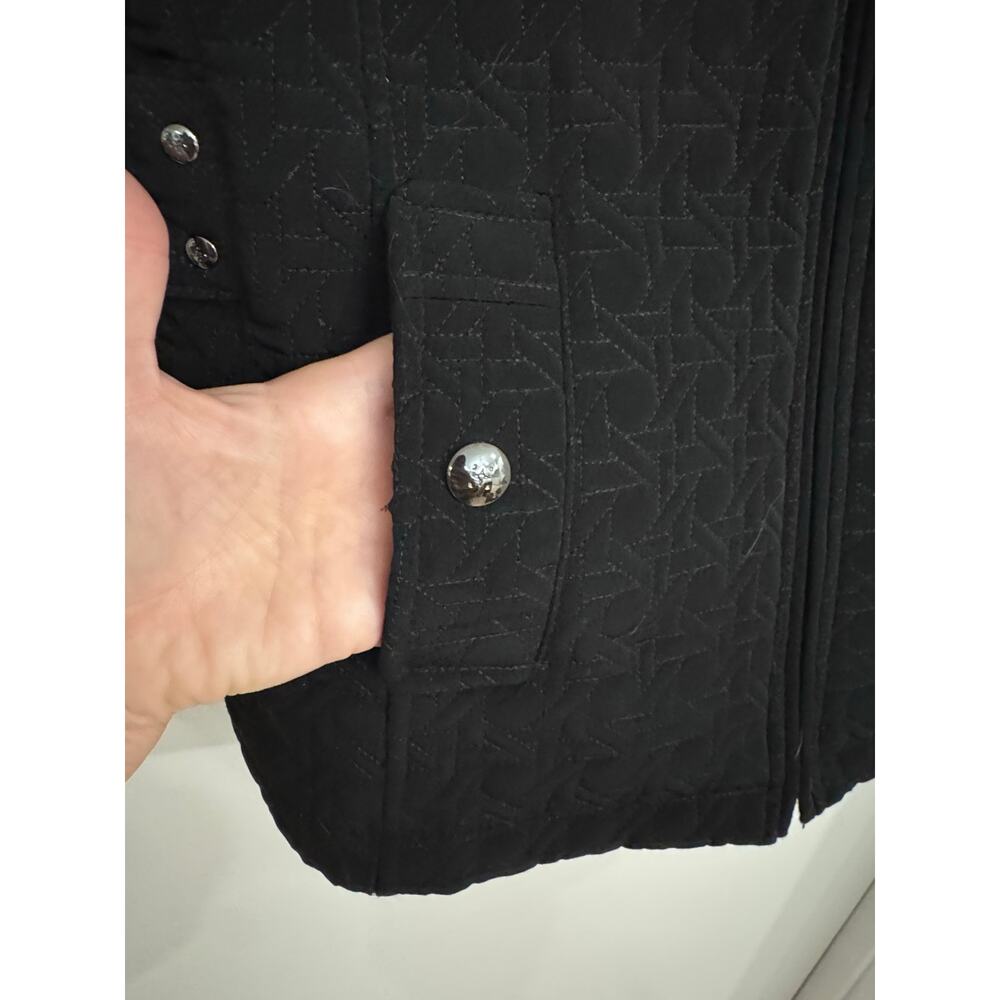 Gallery Petite Black Quilted Jacket Small Zip Front Structured Coat - Picture 6 of 10
